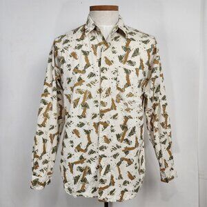 Vintage Centerfield Green Gold / Beige Long Sleeve Button Up Shirt Mens L
